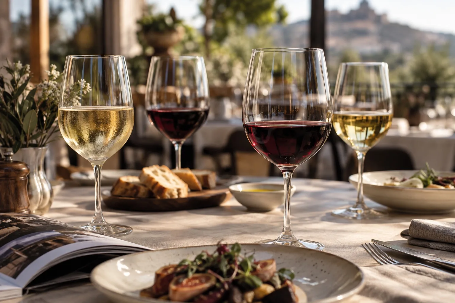Copas de cristal servidas sobre mesa de restaurante