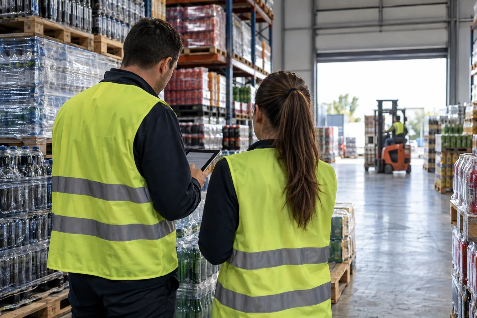 Trabajadores gestionando pedidos en almacén de distribución